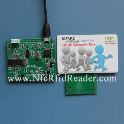 China Mifare Plus 13.56MHz HF RFID Reader Embed 3Des & AES Function , 10cm Read Range for sale