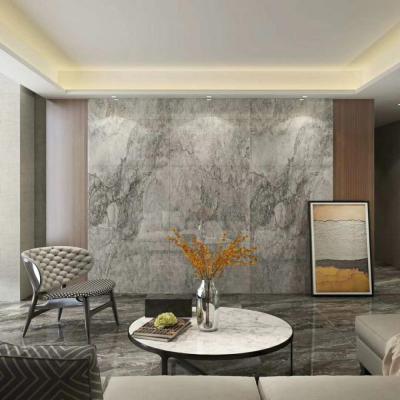 China Luxury Golden Phoenix 3D Printing Gray Marble Stone Nano Glass Artificial Interior Decorative Wall Cladding for sale