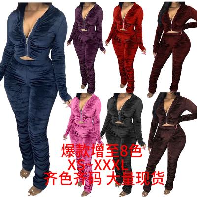 China Fashion Breathable Casual Women's Pants And Trousers Ruffled Solid Color Sexy Corduroy Women's Two-Piece Set Clothing for sale