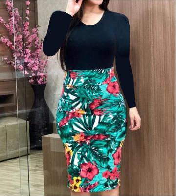 China Wholesale Viable Plus Size Women Train Floral Print Long Sleeve Sexy Dress Ladies Casual Dress for sale