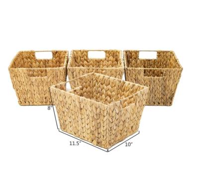 China Sustainable Eco Friendly Hyacinth Storage Basket with Handles, Rectangular Set of 4 for sale