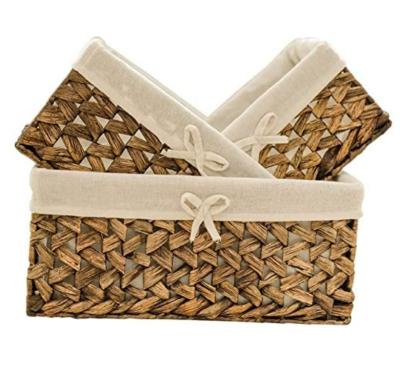 China Hyacinth Wicker Storage Baskets Set Natural Viable 3 Hand & Water Woven Hyacinth Baskets for Decorative Living Room Organization for sale