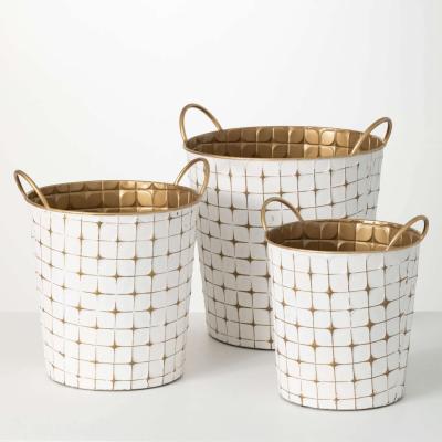 China Contemporary GOLD STARBURST ETCHED BUCKETS set of 3 for sale