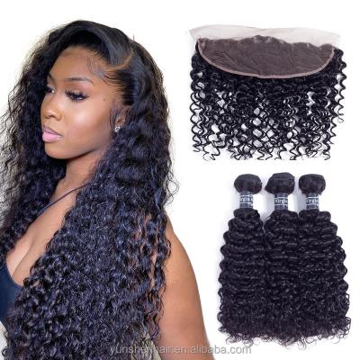 China Jerry Curl Natural Color Virgin Remy Curly Straight Frontal With Closure 10A Bundle Cheap Hair Bundles Hair From China for sale