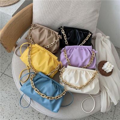 China New High Quality Pattern Soft Leather Ruched Cloud Shape Designers Top Female Metal Handbag Women Shoulder Bag Cloud Chain Bag for sale