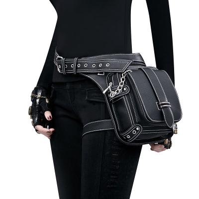 China Lady Pockets Retro Waist Messenger Anti-theft Bag Punk Motorcycle Women Increasing Waist Bag Women PU High Quality Leather Travel Leg Bag for sale