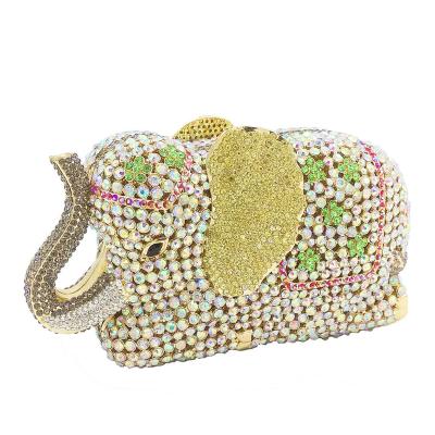 China Newest Fashion Crystal Diamond Elephant Evening Bag Women's Zinc Alloy Bridal Purse High Quality Indian Metal Luxury Rhinestones Party Purse for sale