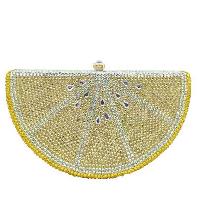 China High Quality 3D Fresh Fruit Lemon Slice Women's Crystal Evening Bags Bling Rhinestone Cocktail Purses and Ladies Gala Diamond Clutch Handbags for sale