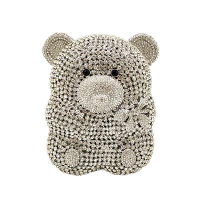 China Bear Teddy Shape Women Silver Golden Crystal Evening Clutch High Quality 3D Handbags and Purses Diamond Rhinestone Wedding Party Bag for sale