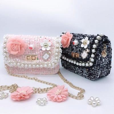 China New Design Water Proof Kids Floral Weaving Cross - Body Shoulder Bag Girls Fashion Square Cute Handbag With Chains for sale