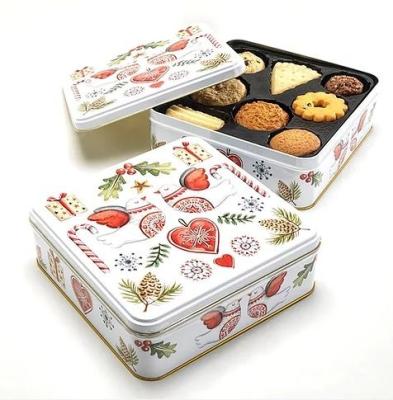 China Recyclable Customized Empty Color Square Food Grade Cookie Cake Metal Box Recyclable Empty Cookie Tin Box Packing With Lid for sale