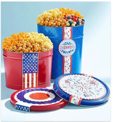 China Custom Printing Food Grade Wholesale Recyclable 1 Gallon 2 Gallon Holiday Popcorn Tin Can Empty Large Metal Popcorn Cans Containers for sale