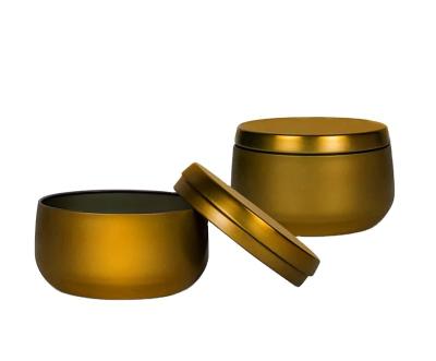 China Gift & Craft In Stock Hot Selling Gold Tin Candle Container Round Soy Wax Gold 8oz Custom Seamless Scented Luxury Candle Tin Can for sale