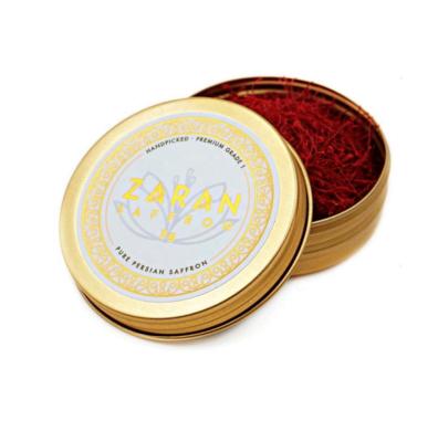 China Food Grade Gold Metal Custom Embossed Printed Empty Spice Saffron Cans Boxes Round Packaging Saffron Tin Box Wholesale for sale