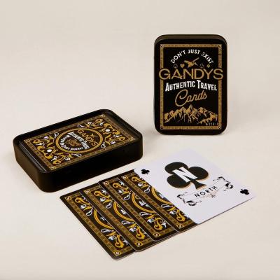 China Custom High Quality Recycled Materials Tin Playing Tarot Cards Tin Case Waterproof Custom Printed Real Push Monday Playing Card Tin Box for sale