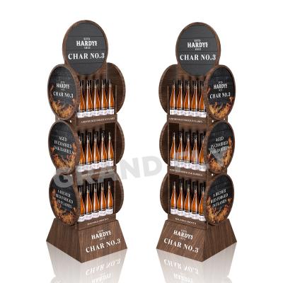 China Custom Eco-friendly Promotion Cardboard Wine Whiskey Bottle Shape Storage Rack Cardboard Beer Display Racks For Liquor Retail Store for sale