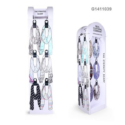 China Eco-friendly Material Custom Design Shop Retail Scarf Cardboard POP FSDU Hook Display Unit Four Side Rack for sale