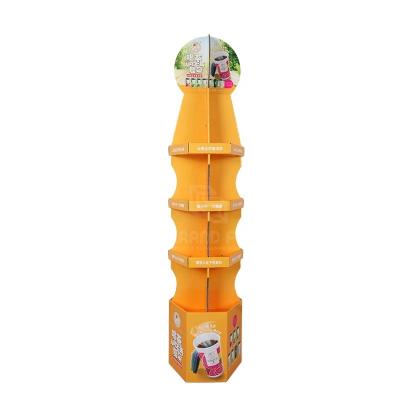 China FSDU Disposable Free Standing Corrugated Cardboard Beverage Tower Display Rack Holder Unit For Tea for sale