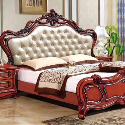 China Retro Luxury Solid Wood Leather Soft Bed Sofa Bed Flannel Bed Master Bedroom Wedding Bed for sale