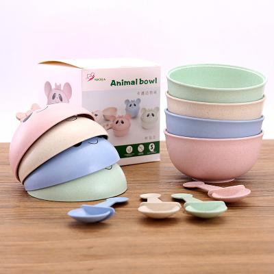 China Home Viable Straw Wheat Rice Bowl Kindergarten Fish Bowl Fish Bowl Set Cute Cartoon Children Tableware Set for sale