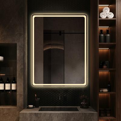 China SAIRI Square Rectangle Led Lighted Magnifying Bathroom Wall Mounted Vanity Mirror With Fog Light Function for sale