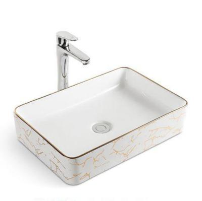 China SAIRI Modern Modern Bathroom Sink Rectangular Above Counter Vessel Vanity Gold Ceramic Art Basin Sink for sale