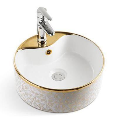 China Modern Ceramic White Bathroom Decoration Sink Gold Art Basin for sale