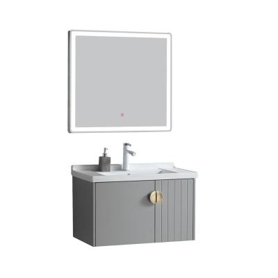 China Modern Hot Sale Bathroom Led Light Mirror Cabinet PVC Wall Hung Vanity With Basin for sale