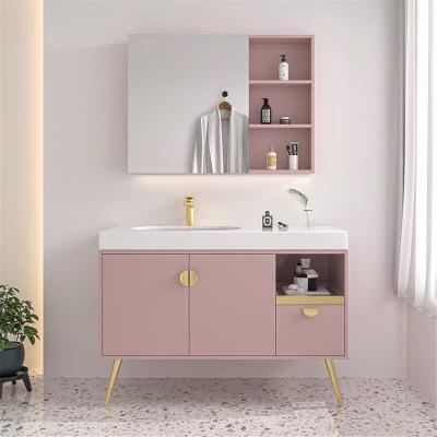 China Modern Color Storage Furniture PVC Mirror Bathroom Vanity Set Modern Toilet Cabinet for sale