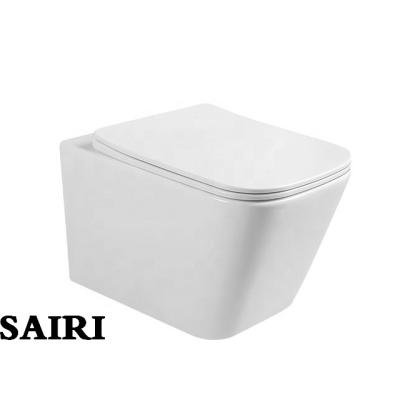 China High Quality Double-Flow SAIRI Rimless Square P-trap Wall-Hung Toilet With UF Seat Cover for sale