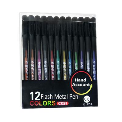 China Creative Professional Painting Art Graffiti Hand Account Office/School Color Highlight Glitter Pen 0.6mm for sale