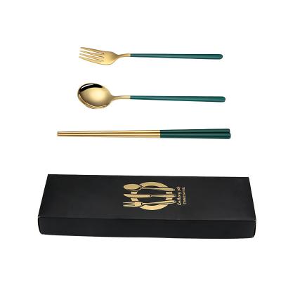 China Disposable 304 Stainless Steel Tableware Portable Spoon Chopsticks Two Piece Set Gift Box for sale