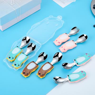 China New 304 Stainless Steel Disposable Children's Tableware Cartoon Portable Baby Food Complementary Spork for sale