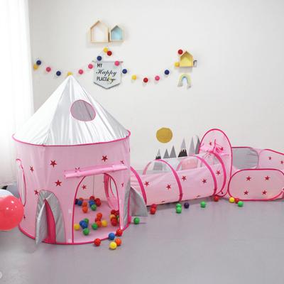 China 3 Piece Set Rocket Tent Kid's Play Tent Kid's Tunnel Sports Toy Children's Pink Rocket Yurt Play Rocket Ship Play Tent for sale