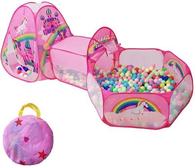 China Sports Play 3pc Kids Play Tent Crawling Tunnel and Ball Pit Pop Up Playhouse Tent with Basketball Hoop for Girls, Boys, Babies for sale