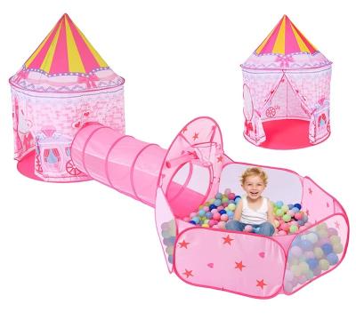 China Sports Play Girls 3pc Princess Fairy Tale Castle Play Tent, Crawling Tunnel and Ball Pit with Basketball Hoop for Kids Toddlers, Indoor and Outdoor for sale