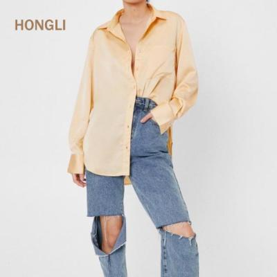 China Women Lady Top Satin Oversized Long Sleeve Anti-Shrink Shirt for sale