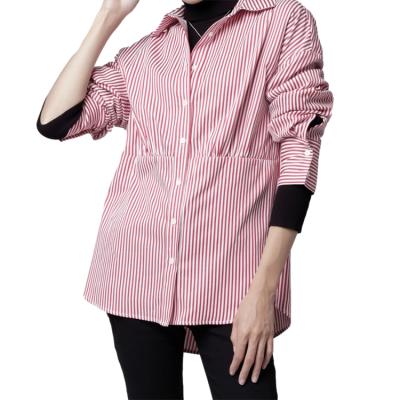 China Long Sleeve Anti-Shrink Striped Spring Turn-Down Blouse Long Straight Shirt Women's Casual Collar Button for sale