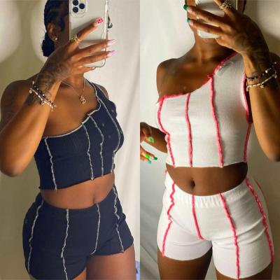 China New Trend QUICK DRY Asymmetrical Patchwork Streetwear Summer Outfits White Crop Tops Sleeveless Club Skinny 2 Piece Shorts Set Women for sale