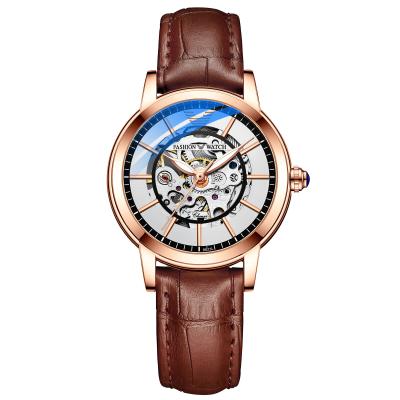 China Wholesale Day/Date 6324 Ladies Watch Cow Leather Strap Alloy Case Fashion Skeleton Watch Waterproof Luminous Mechanical Watches for sale