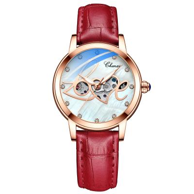 China Waterproof 6325 wholesale ladies watch cow leather strap fashion skeleton watch beauty gift waterproof luminous mechanical watches for sale