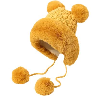 China COMMON Cute Lace Wool Ball Knitted Women's Autumn And Winter Plus Velvet Thickening Plush Winter Warm Hat for sale