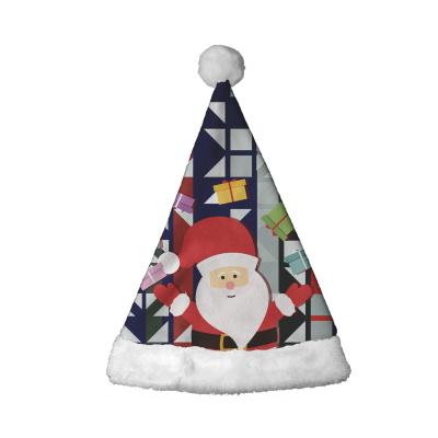 China Cute Christmas Santa With Gifts Pattern Christmas Home Decoration Cartoon Xmas Ornaments Custom Made Christmas Soft Fluffy Santa Hat Easy To Wear Family Kids for sale