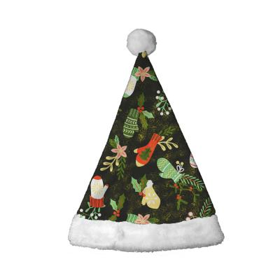 China Knitted Merry Christamas Home Decor Christmas Xmas With Poinsettia Green Pattern Soft Santa Hat Kids Christmas Hats Fluffy For Adults Children for sale