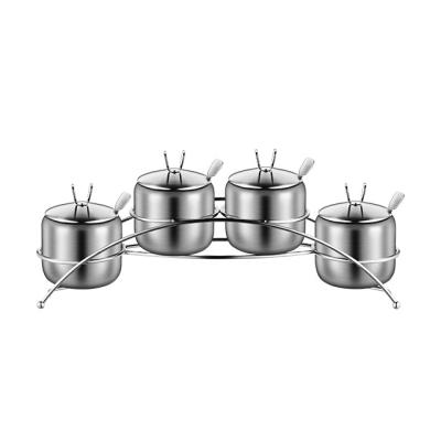 China Viable Portable 304 Stainless Steel Kitchen Herb Spice Containers Jar Set Sugar Bowl Metal Seasoning Box Set for sale