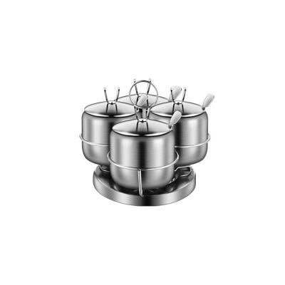 China Factory Direct Kitchen Viable Pepper Sugar Salt Container 304 Stainless Steel Box Spice Seasoning Pot Set With Stand Spoon for sale