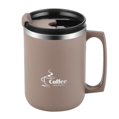 China Custom Viable Safety High Standard Double Wall Stainless Steel Coffee Mug Travel Mug Cup With Handle And Leak Proof Lid for sale