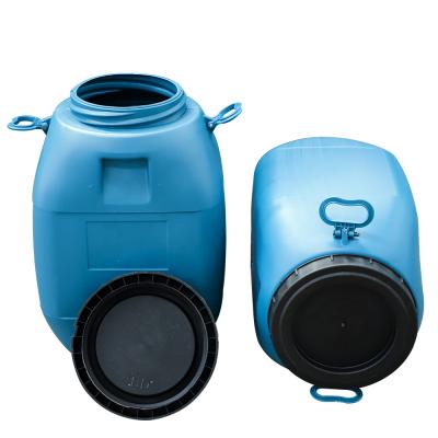 China HDPE 100% 60L Blauwe HDPE Plastic Containertrommel met Deksel Te koop