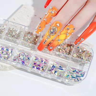 China High Guality Gold 3d Shiny Nail Art Rhinestone Decoration Nail Stone Box Fancy Crystal Rhinestone/Nail Shaped Rhinestone Set Kit for sale