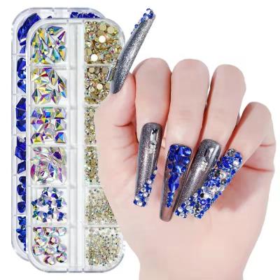 China High Gold 3d Nail Art Guality Rhinestone Decoration Nail Stone Box Fancy Crystal Rhinestone/Nail Shaped Rhinestone Set Kit for sale